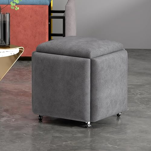 Cubo Di Seduta 5 In 1 Con Ruote Girevoli – Sgabello Ottomano Impilabile In Similpelle O Velluto (35x35x35 Cm O 45x45x45 Cm)(Leather2,45x45cm(18x18))