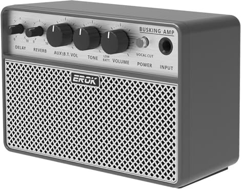 EROK Amplificador de guitarra acústica, amplificador portátil 2 en 1 para voz y guitarra con efectos digitales de retardo/reverberación, salida de auriculares y grabación OTG, amplificador compacto