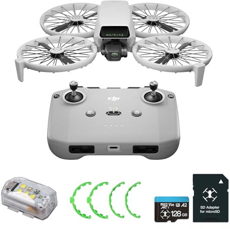 DJI Flip (RC-N3) Bundle with 128GB Micro SD Card& Propeller Guard Ring& Strobe Light - Drone With 4K UHD Camera for Adults, Under 249g, Palm Takeoff, Auto Return, 31-Min Flight Time