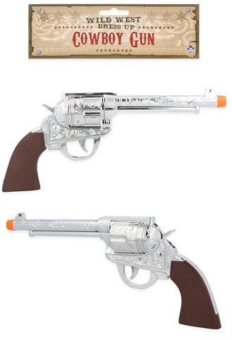 Henbrandt One Silver Cowboy Pistol Toy Gun 28cm - Wild West Fancy Dress Costume Accessory Revolver for Children Adults Role-Play Western Theme Party Celebrations