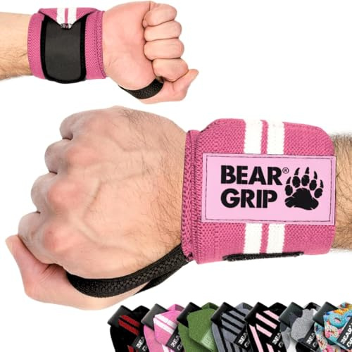 BEAR GRIP - Soporte para muñecas de levantamiento de pesas (Se venden en pares) (Rosa Bebé)