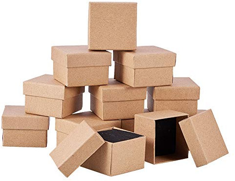 Craftdady 24 scatole portagioie in cartone kraft, quadrate, con inserto in spugna nera, per anelli, collane, orecchini e bracciali, 5 x 5 x 34 cm