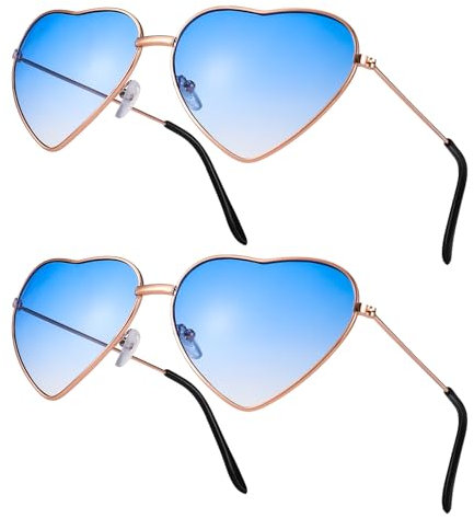 ALTcompluser 2 Pack Herz Sonnenbrille, Weinsamkeit Hippie Gläser, Retro Kostüm Brille für Kinder Herren Damen 60er 70er 80er 90er Party Hippie Chic, Kleid Accessoires (2, Blau)