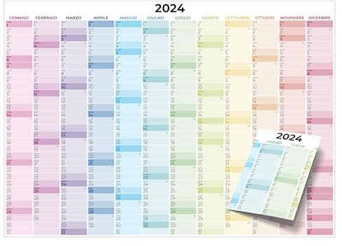 Jahresplaner 2024 - Format A0 (118 x 84 cm) 12 Monate | Wand- und Wandkalender (Grafiken Rainbow)