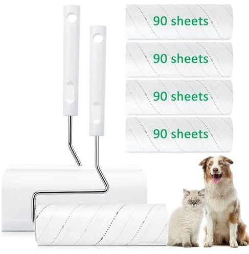 Onlyesh 360 Feuilles Rouleau Poils Animaux, 16CM Zone Étendue du Rouleau Anti Peluche, 4 Rouleaux, 90 Feuilles par Rouleau, Rouleau Poils Animaux pour Poils D’Animaux, Vêtements, Canapés, Tapis