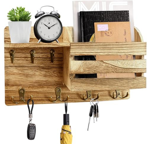 Schlüsselbrett mit Ablage Modern Schlüsselkasten Holz Schlüsselablage Flur Schlüssel Organizer mit 7 Schlüsselhalter Wand Key Holder Schlüsselboard für Wohnzimmer, Schlafzimmer, Küche