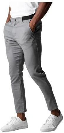 Awayhall Pantalones para Hombre, básicos, Casuales, Ajustados, elásticos, con Parte Delantera Plana, Pantalones de Ajustados, Gris
