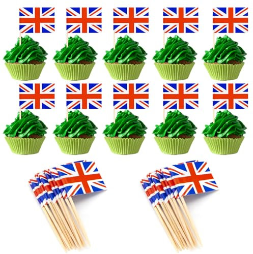 British Toothpicks Flag,100PCS Union Jack Cupcake Toppers Stick Flags Double Sided Mini Toothpick Food Flags Labels UK Cocktail Stick Flag for National Day Birthday Party Decoration Y4YGQQ (UK)