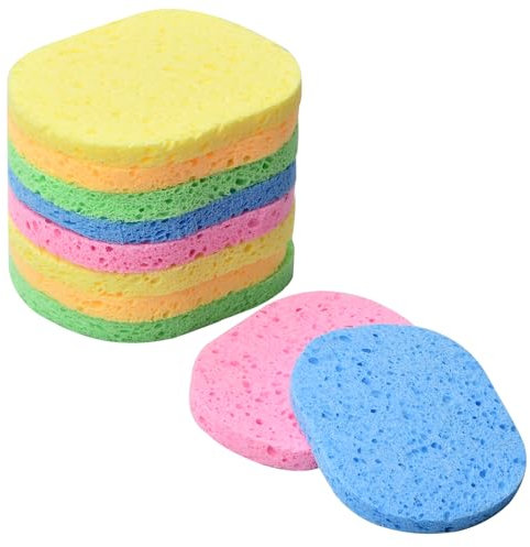 Fangehong 10 Pcs Éponge Visage en Cellulose Naturelle, Éponges Faciales Réutilisables, Éponge Démaquillante pour Nettoyage de Visage, Exfoliant, Non Irritant (A)