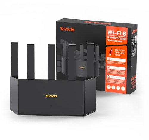 Tenda RX12L Pro Wi-Fi 6 WLAN Router (AX3000 Dualband 2402Mbit/s 5 GHz, 574Mbit/s 2,4GHz) 5x6dBi Antennen, 4XGigabit-Port, 160MHz Bandbreite, Wi-Fi+, Kindersicherung, WPA3, Keine DSL-Funktion