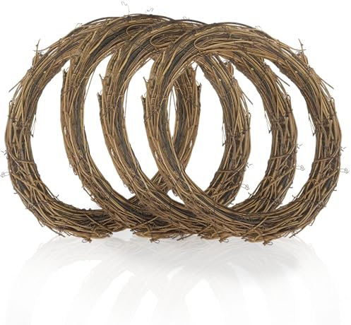 4Pcs Natural Grapevine Wreaths, 25cm Christmas Rattan Wreath, Decor Vine Branch Wreath for DIY Crafts Garden Home Wedding Party Decorations, Front Door Wall Hanging