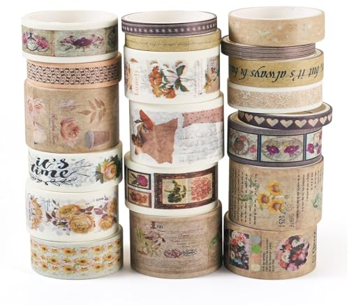 Sparkeads 20 rullar washi-tejp set färgad maskeringstejp skog blomma brev retro dekorativt självhäftande klistermärke för scrapbooking Bullet journaler present inslagning gör-det-själv hantverk bok