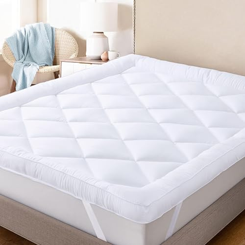MH Home Bed Mattress Topper (4 Inch/10 cm) Extra Deep Hotel Quality, Breathable Comfortable Quilted Mattress Toppers Double Size Bed with Elasticated Straps (Double)