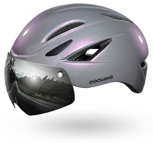 Odoland Fahrradhelm mit Magnetvisier für Erwachsene, Leichter Radhelm mit abnehmbarem Sonnenvisier Atmungsaktiv MTB Helm für Damen und Herren