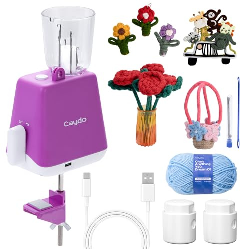 Caydo Moulin à Tricoter Automatique, Électrique Bricolage à Tricoter, Outil D'artisanat Tricotage, Broyeur pour Artisanat DIY Cordon, pour Les Amateurs de Crochet, Brevet