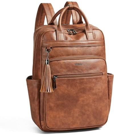 Shrrie Rucksack Damen, 15,6 Zoll Laptop Rucksack Leder Wasserdicht mit laptopfach, Computer-Rucksack für Arbeit Business Uni Reise Büro-Braun