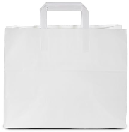 Commerline 50 Stycken Kraftpapperspåsar 32+22x25 cm | Vita | Presentpåsar | Kraftpapperspåsar Med Handtag | Papperspåse | Bärkasse | Shopping, Gåvopåse, DIY