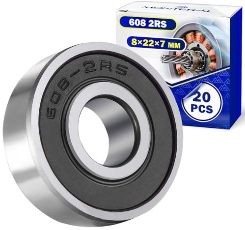 20 Piezas Rodamientos de Bolas 608 2RS para el Motor con Tamaño 8x22x7 mm - MONTERAL
