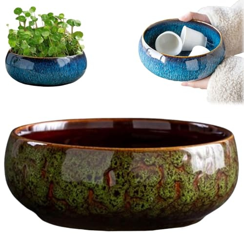 Fioriera a forma di loto, in ceramica, per fiori di loto, vaso di grandi dimensioni, per narcisi e piante grasse, semplice bacino in ceramica per uso domestico (verde)