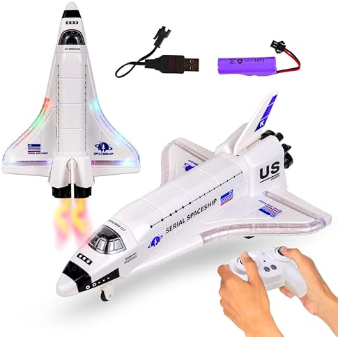 SGM SGM2046 2.4GHz Remote Control Spaceship Toy with Booster Spray, Rechargeable Aircraft with Lights & Music, Fun Learning Space Toy for Kids 3+, Sci-Fi Style Rocket Ship Gift