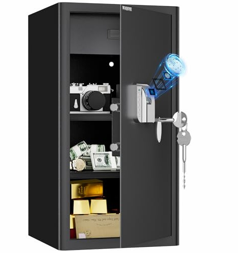 WASJOYE 103L Cassaforte per Impronte Digitali, Cassaforte Biometrica con Chiave, Grandi Cassaforte da Armadio Cassetto Ignifugo, Cassetta di Sicurezza per Casa Hotel Ufficio
