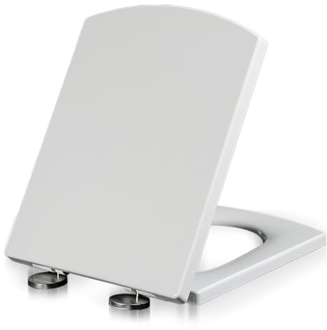 Abattant de WC carré, siège de toilette à fermeture douce, carré en plastique avec charnières à dégagement rapide, longueur réglable, couvercle salle bain facile nettoyer, plastique