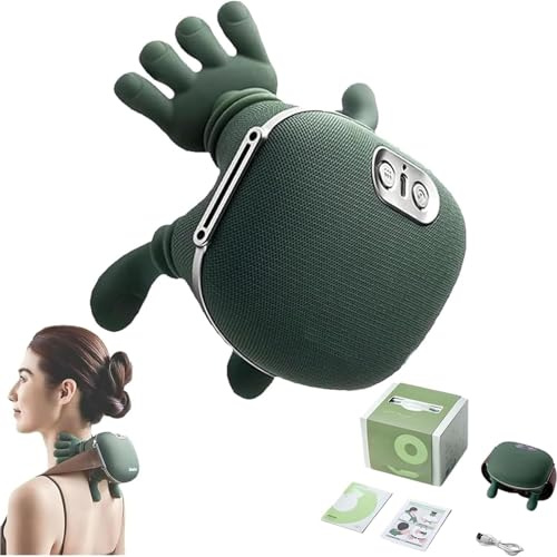 ZVD Masseur chauffant bionique, masseur Shiatsu portable sans fil pour le cou et le dos, massage électrique des tissus profonds 4D, design simulé de la main humaine pour soulager la douleur (Vert)
