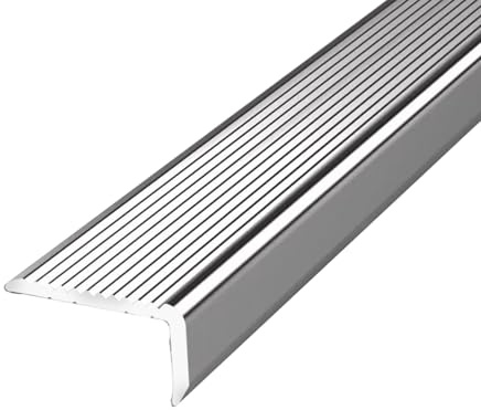 Profilo per Gradini in Alluminio 5 cm x 3 cm, Profilo per Bordi Scale a forma di L, Profilo Angolare per Scale Antiscivolo(Argento,120x3x2 cm)