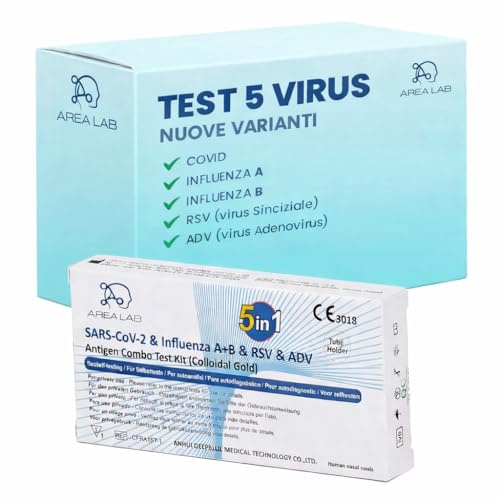 3X Tamponi COVID-19, Influenza A/B, Virus Sinciziale RSV e Adenovirus ADV | Test Antigenico Rapido 5in1 | Certificato CE | Registrato Ministero Salute | Rileva Varianti 2026 | Tampone Nasale Fai da Te