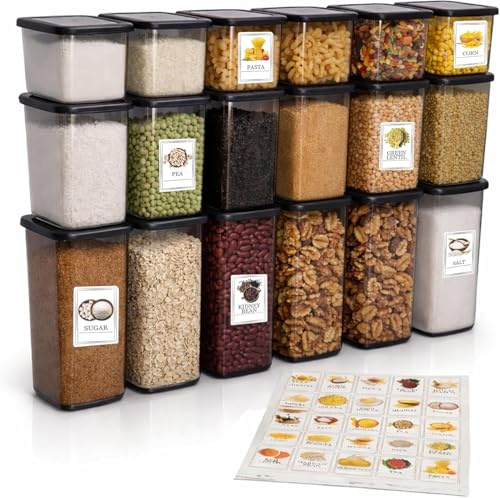 DIVCHI Airtight Food Storage Containers Set 18 Pcs - Kitchen Organization and Storage Plastic Canisters with Durable Leakproof Lids Ideal for Cereal & Sugar Includes Labels BPA Free Pantry Boxes