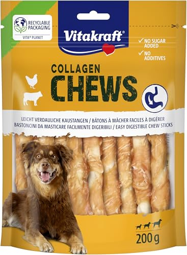 Vitakraft Chews Collagène Chews, bâtonnets à mâcher pour Chien faciles à digérer, avec collagène et Viande de Poulet, sans Sucre ajouté (1 x 200 g)