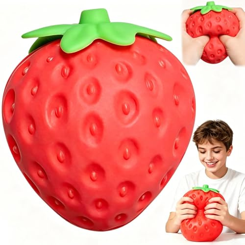 Strawberry Squishy Géante XXL, 20CM Squishy Fraise Géante Anti-Stress Fraise Adorables Squishies Déformation Lente Boules Sensorielles Mignonnes, Soulage Le Stress et L'anxiété