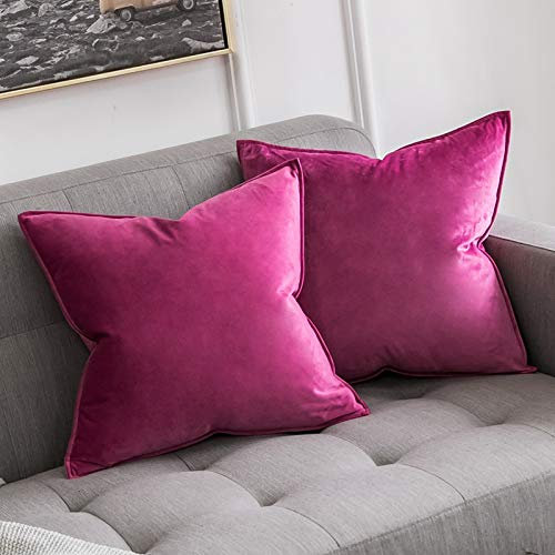 MIULEE 2er Set Samt Kissenbezug Flansch Kissenhülle Dekorative Sofakissen Dekokissen Umwickelte Kante Kissenbezüge Zierkissenbezug für Sofa Wohnzimmer Schlafzimmer 45x45 cm Rose Rot