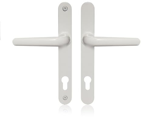 Schlosser Technik Uros White UPVC Door Handle, (PZ 92mm, 211mm Screw Hole Distance, 243mm Overall) Long Backplate Aluminium, Front Door Handle