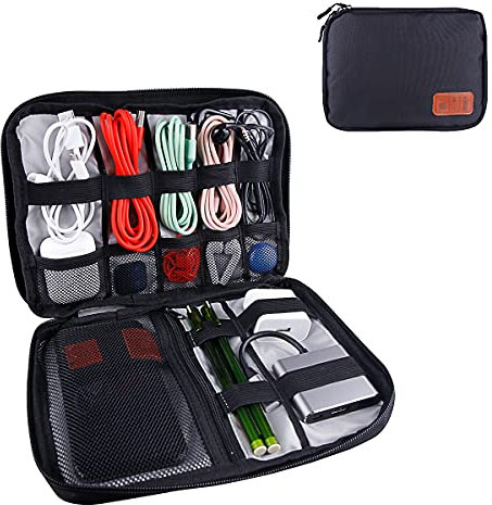 OrgaWise Kabeltasche Kabelorganizer Reisen Kabel Etui Elektronik Zubehör Organizer Tasche Universaltasche für Bag Accessories Handy Ladekabel, Powerbank, USB Sticks (Schwarz-02)