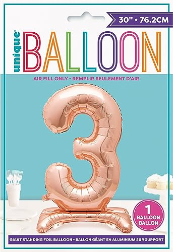 3 - Shaped Rose Gold Foil Balloon (76cm) - Stunning Free-Standing Party Decor - Perfect for Memorable Milestone Events - 1 Pc