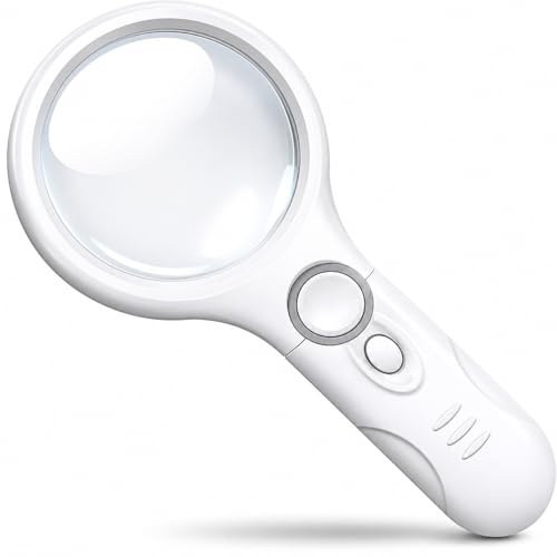 Magnifying Glass, 45X Handheld Reading Magnifying Glass with 3 LED Lights - Super High Clarity Lightweight Magnifier for Reading Books, Macular Degeneration, Jewellery Inspection, etc.(White)