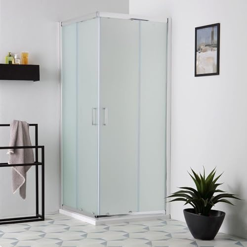 Kiamami Valentina - Cabine de douche 80x80 cm avec verre dépoli, profils en aluminium et ouverture d'angle | Giada