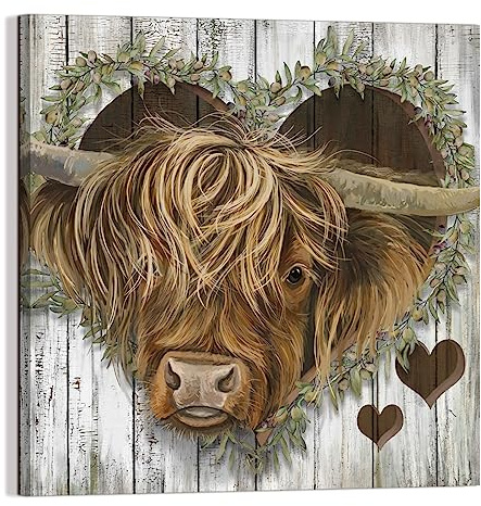 YUEYARIT Highland Cow Decor Canvas Wall Art