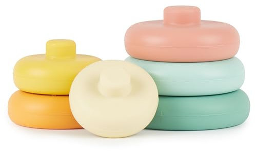 Bieco Silikon Baby Stapelturm Tropical Vibes Baby Stapelturm ab 1 Jahr | Stapelbecher Baby bpa frei | Baby Stapelbecher | Stapelturm Baby Stapelspielzeug Stapelsteine baby Mädchen Spielzeug