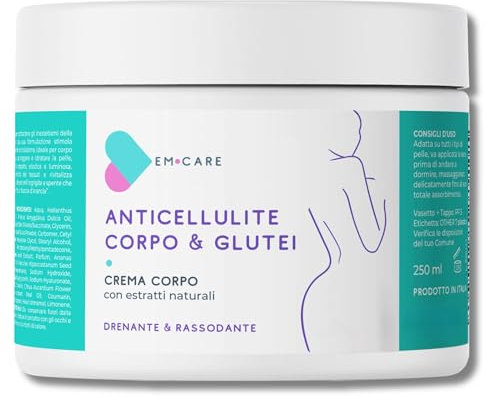 EM CARE Crema Anticellulite Forte per Cosce e Glutei Ideale anche per il Corpo Rassodante e Drenante contro la Cellulite, Effetto Tonificante Gambe da 250 ml