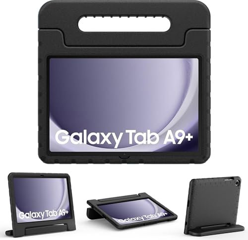 Easyacc Kinder Hülle für Samsung Galaxy Tab A9+/ A9 Plus 11 Zoll 2023 SM-X210/ X215/ X216, Leichtes Stoßfeste Tablet Kinder Hülle mit Griff Ständer für Samsung Galaxy Tab A9+, Schwarz
