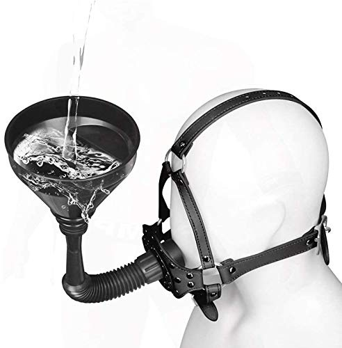 Bavaglio per Bocca con Imbuto - Schiavo del Sesso Toilette Imbuto Bocca Aperta Bavaglio Cappuccio Maschera Orinatoio Piscio Gag Silicone SM Cappuccio Gioco di Ruolo per Animali Domestici(Schwarz)