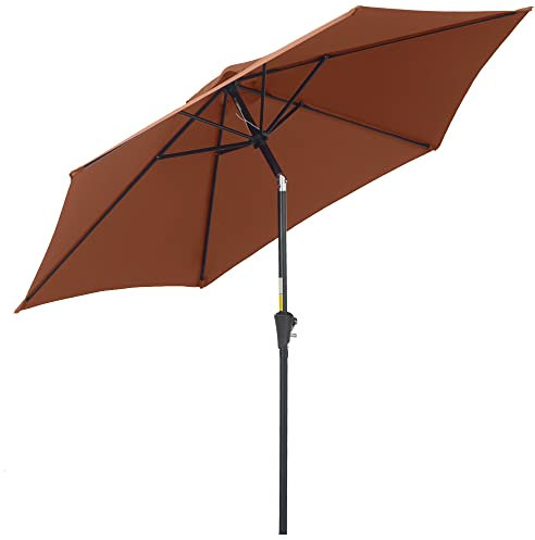 Outsunny Parasol de jardin Ø2,6 x 2,35 m inclinable avec manivelle, parasol d'extérieur à 6 lattes en aluminium, métal et polyester 180 g/㎡, Café, Ø260 x 235Acm