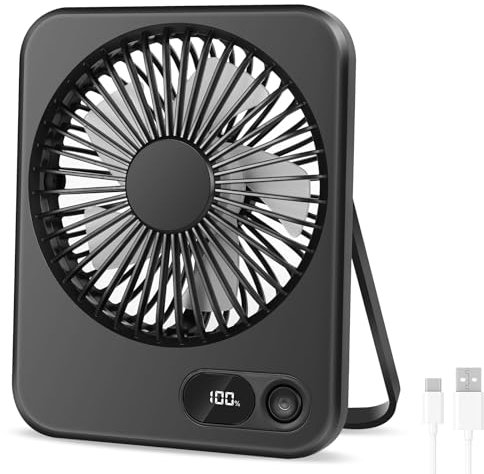 AXFEE Ventilador de Sobremesa, 2000 mAh Ventilador Recargable Portatil, Mini Ventilador USB, 4 Velocidades 180 ° Plegable, para Oficina, Mesa, Hogar, Fitness, Viajes, Cámping, Exterior, Negro