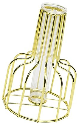 EXQUIMEUBLE Goldene Metall-Rack Hydroponik-vase Mit Glas-testrohr Modernes Blumenarrangement Für Wohnzimmer Und Büro Für Kreative Dekoration Und Pflanzenpflege