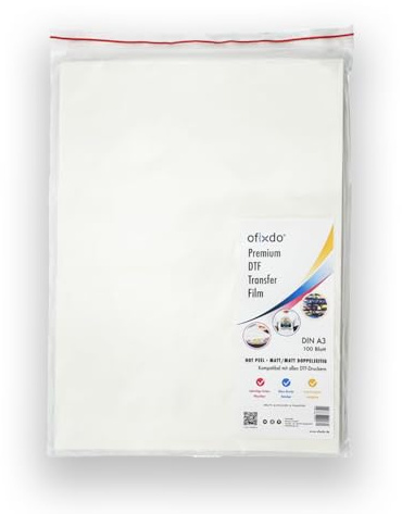 OFIXDO Pellicola di trasferimento DTF Premium – DIN A3 – 100 fogli – Opaco/Opaco – Hot Peel – per stampanti DTF e trasferimento di calore