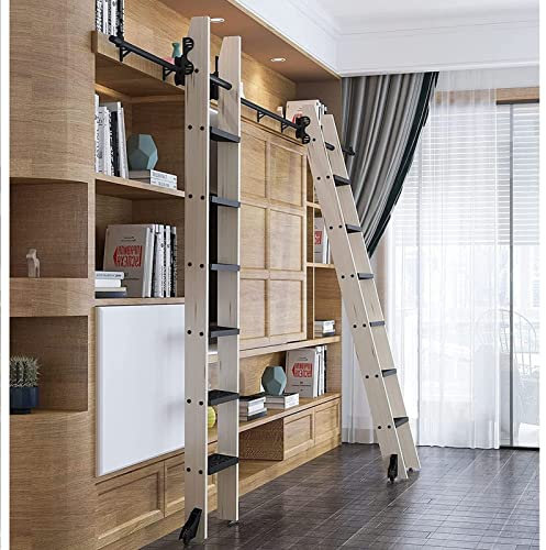 Kit de herramientas de escalera deslizante retráctil para biblioteca con rodillo de suelo de posicionamiento vertical, diseño que ahorra espacio, escalera no incluida, perfecta para uso doméstico y de