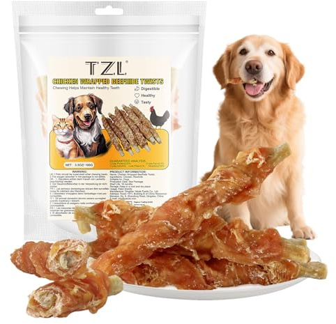 TZL 100g Chicken Wrapped Beefhide Dog Snacks, Natural Teeth Cleaning and Long lasting Chews Sticks for Small and Medium Dogs, 4.7inch