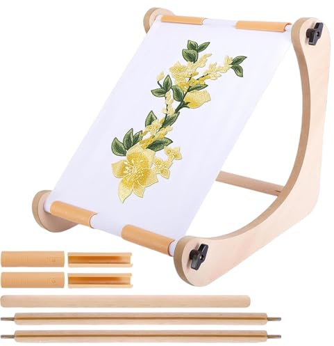 Supporto per telaio da ricamo - Supporto da cucito regolabile in legno - Accessori per cucito a mano uncinetto viaggio